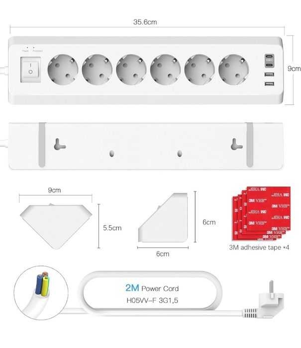 SUDEERY Listwa zasilająca z 4 gniazdami USB