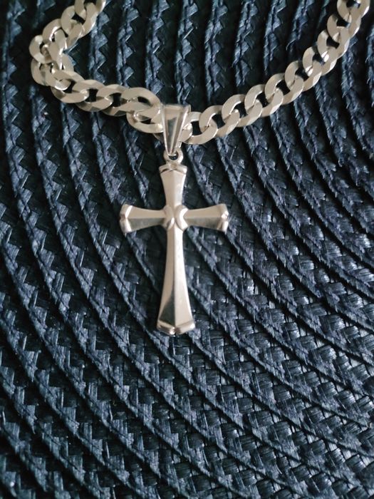 Srebrny Łańcuszek/stan idealny/925 Pancerka Pełna z Krzyżykiem Argmeta