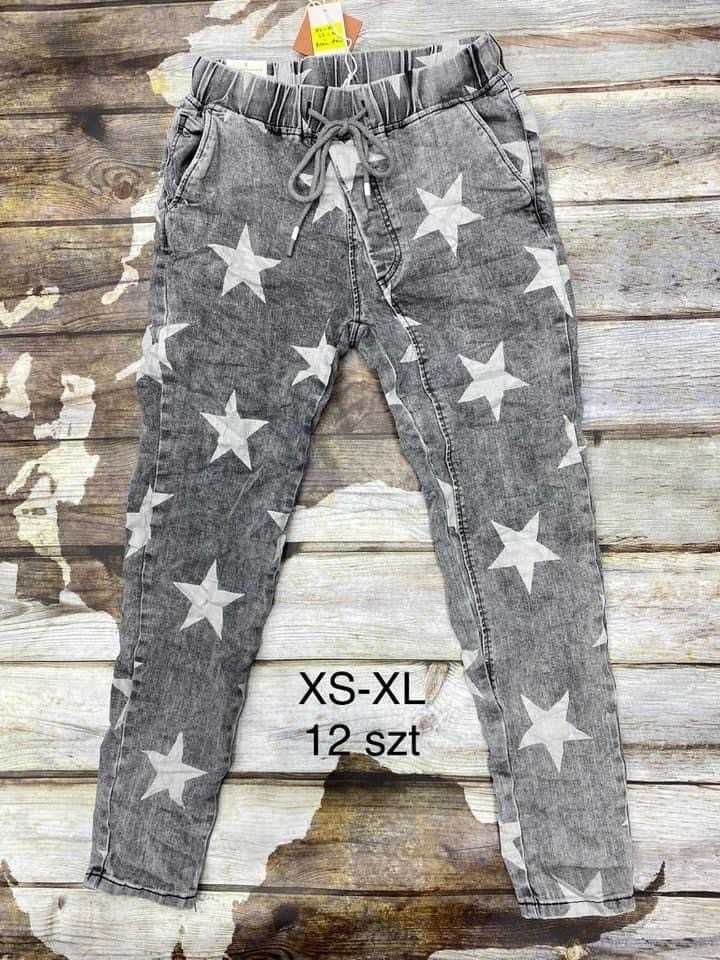 Wyprzedaż. Dżinsowe spodnie w gwiazdy gwiazdki gnieciuchy S M L XL XXL