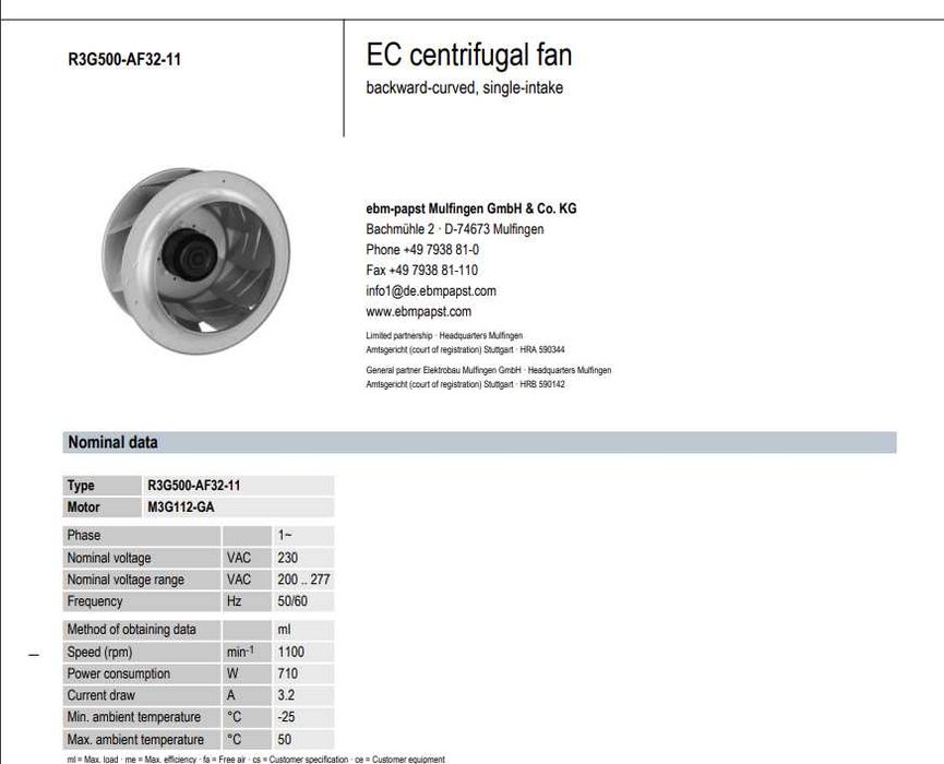 Ventilador Centrifugo EBM R3G500-AF32-11