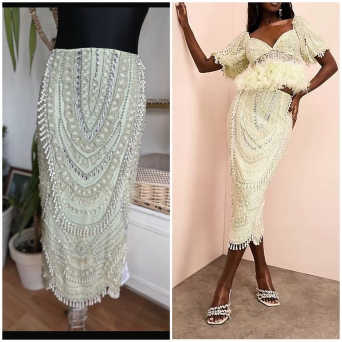 Asos luxe cekinowa spódnica midaxi midi m 38 L  40 miętowa
