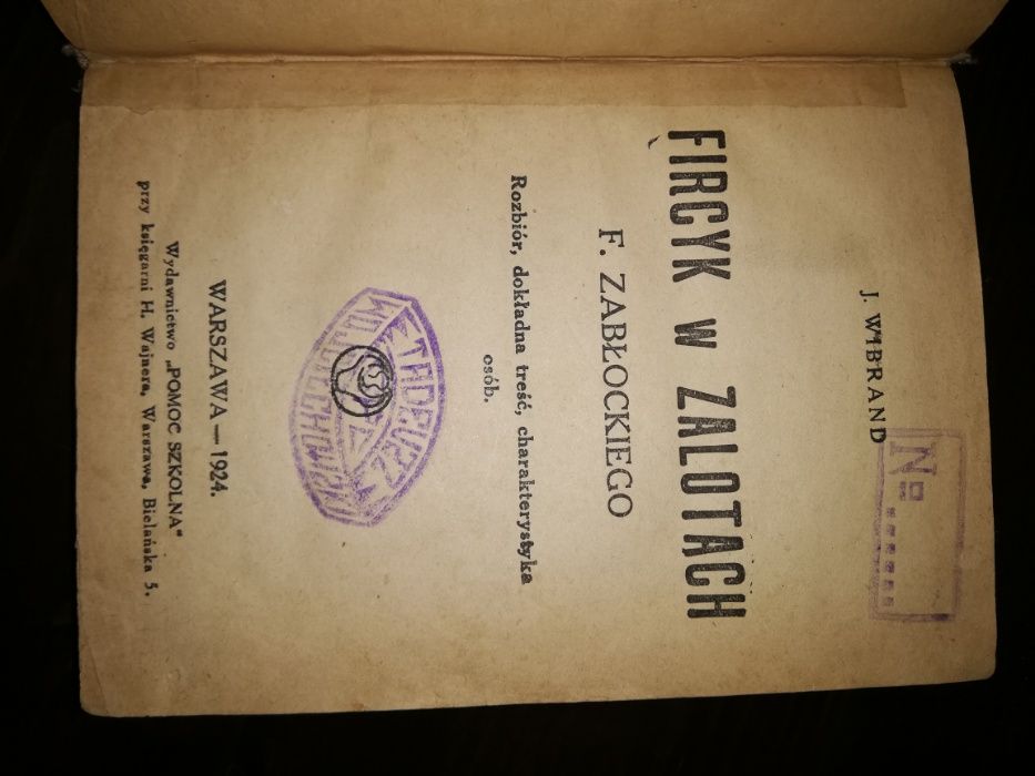 J. Wibrand Fircyk w zalotach F.Zabłockiego - opis, treść 1924r