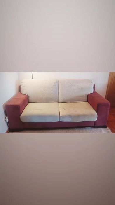 Sofá • 3 lugares // Beje & Bordeaux