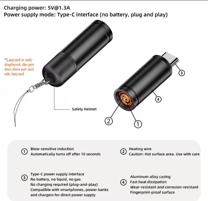 Электронная мини-зажигалка USB-C