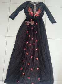 Czarna długa sukienka plażowa maxi z siateczki