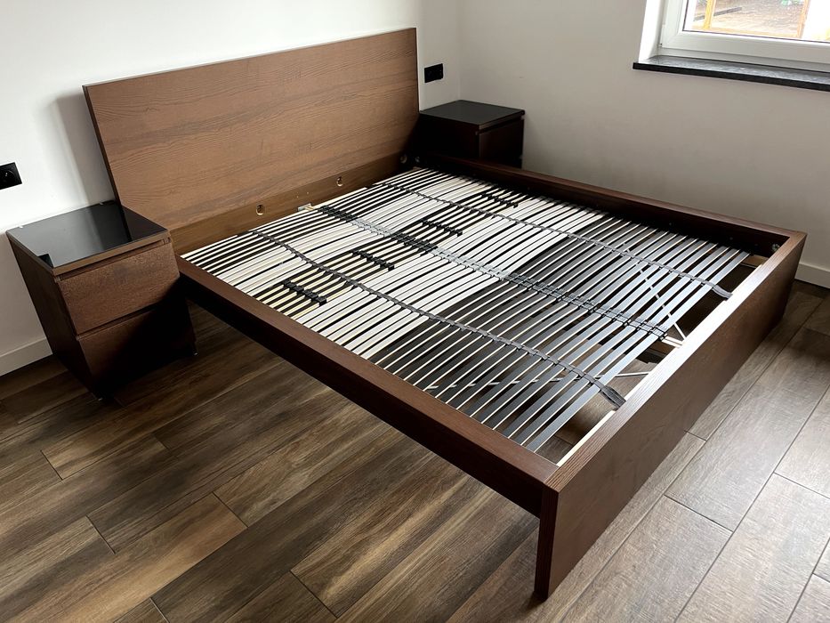 Łóżko malm 160x200 + stelaż + 2 x komoda malm ze szkłem - TRANSPORT