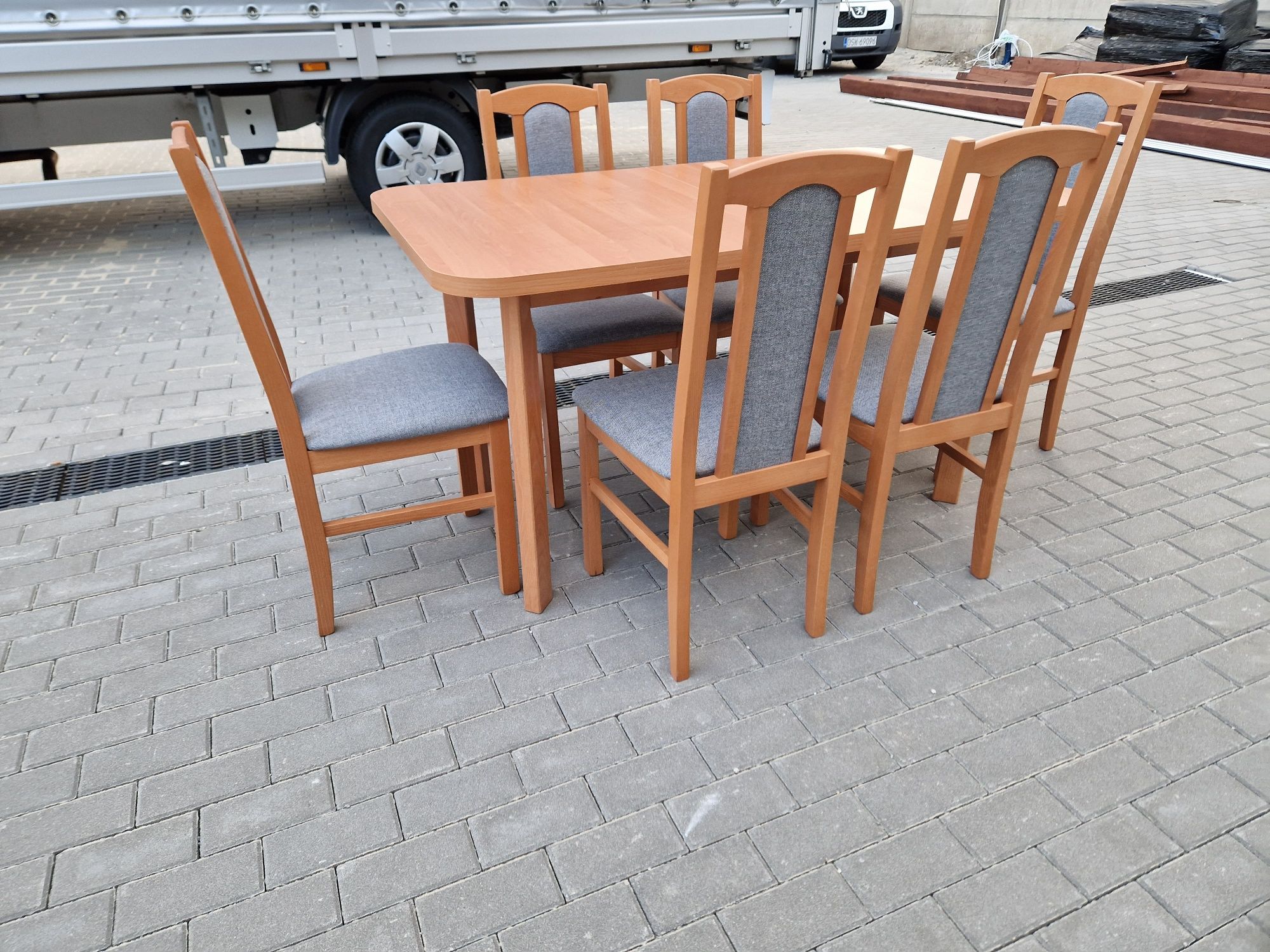 Nowe: Stół 80x140/180 + 6 krzeseł,  OLCHA + SZARY, dostawa cała PL