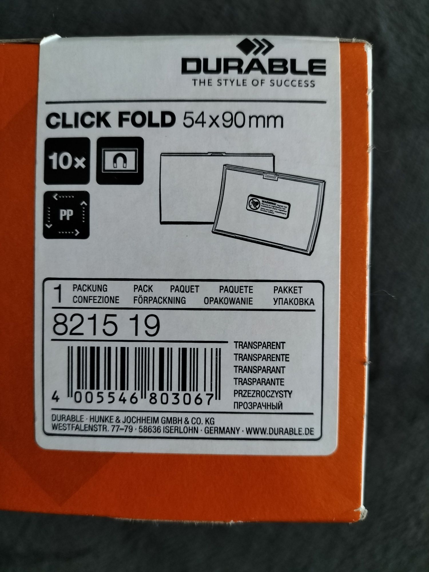 Indentyfikatory DURABLE 8215 19 SERIA CLICK FOLD 54 X 9