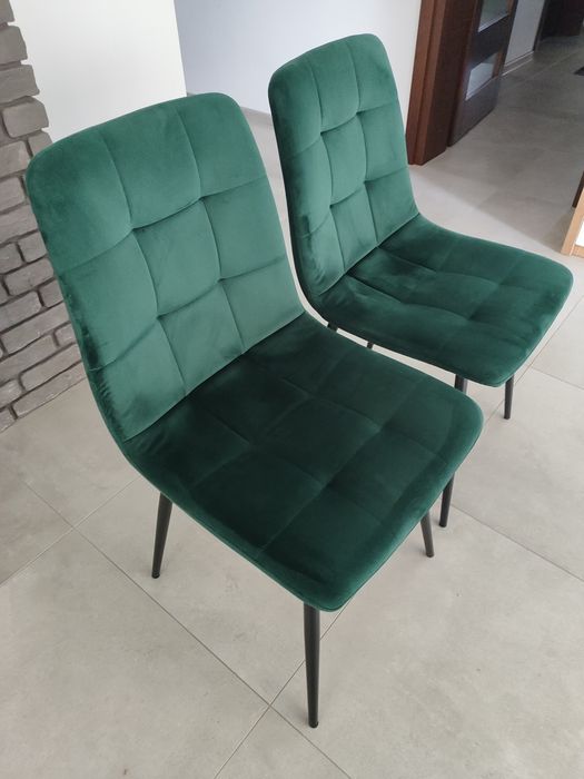 Eleganckie welurowe krzesła butelkowa zieleń