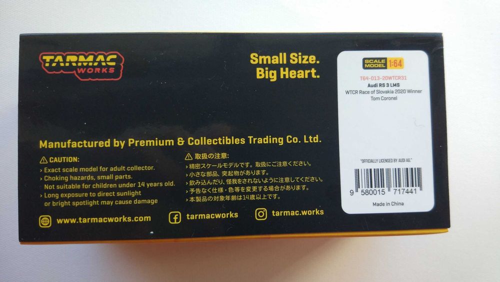 Réplica carro Audi RS 3 LMS 1:64 assinada Tom Coronel WTCR 2020