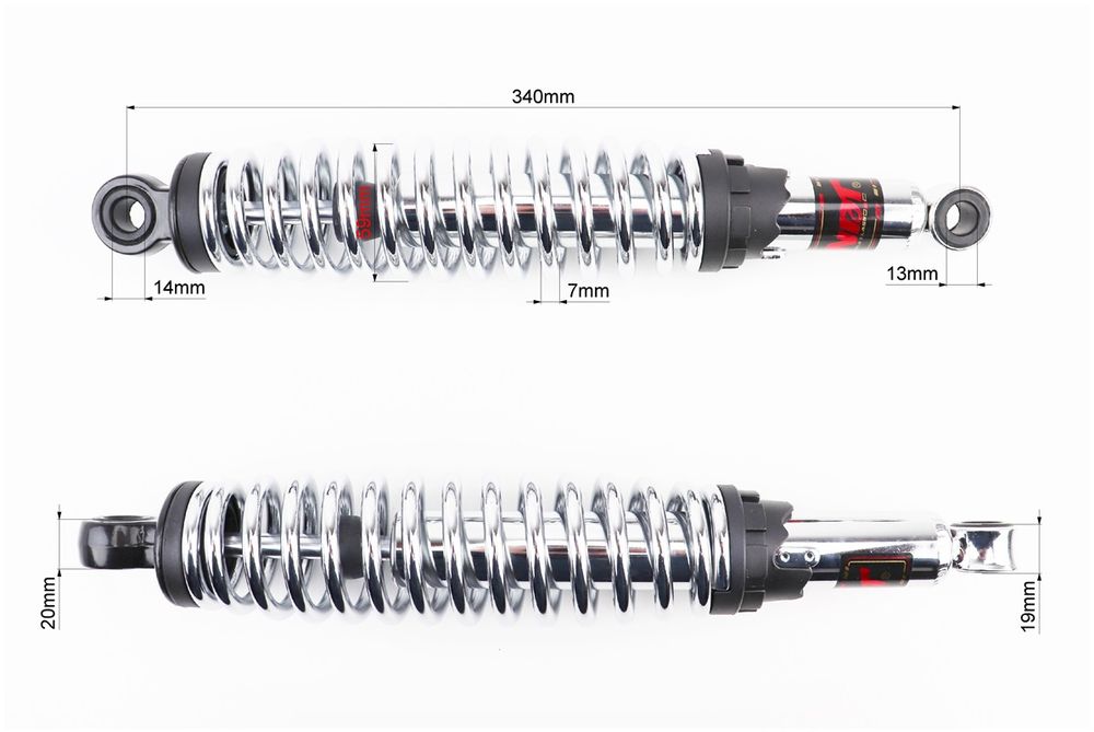 Амортизатор задній JH/CB/CG - 340мм*d59мм регул., хром к-кт 2шт "NDT"