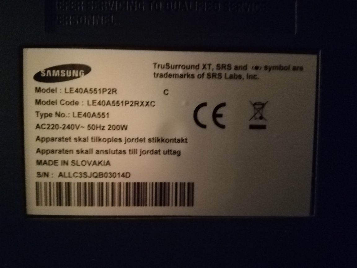 Samsung LE40A551P2r na części.