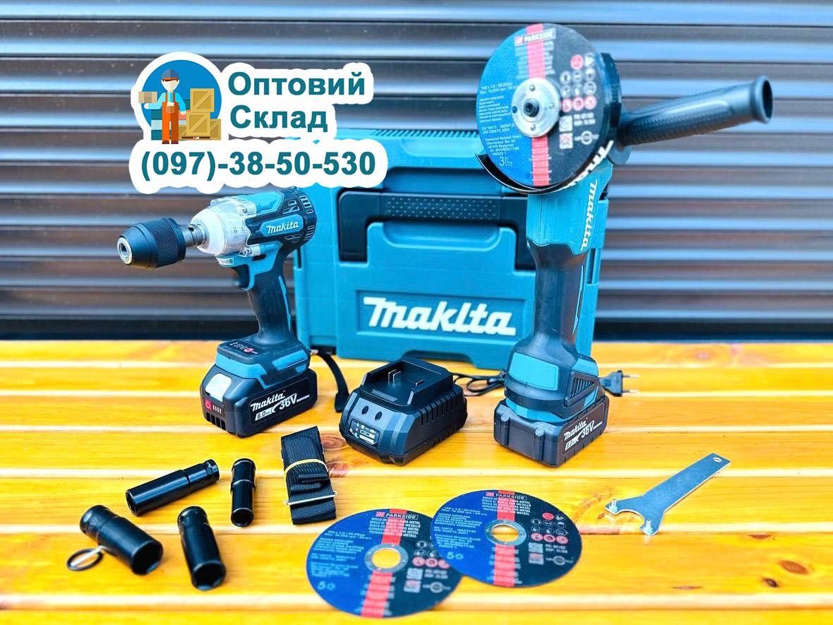 Makita 2/1 Акумуляторний Набoр 36V Гайковерт DTW450 + Болгарка DGA404