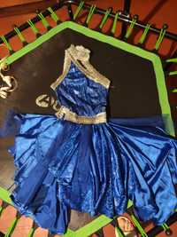 Платье с боди синее для латины, праздничное