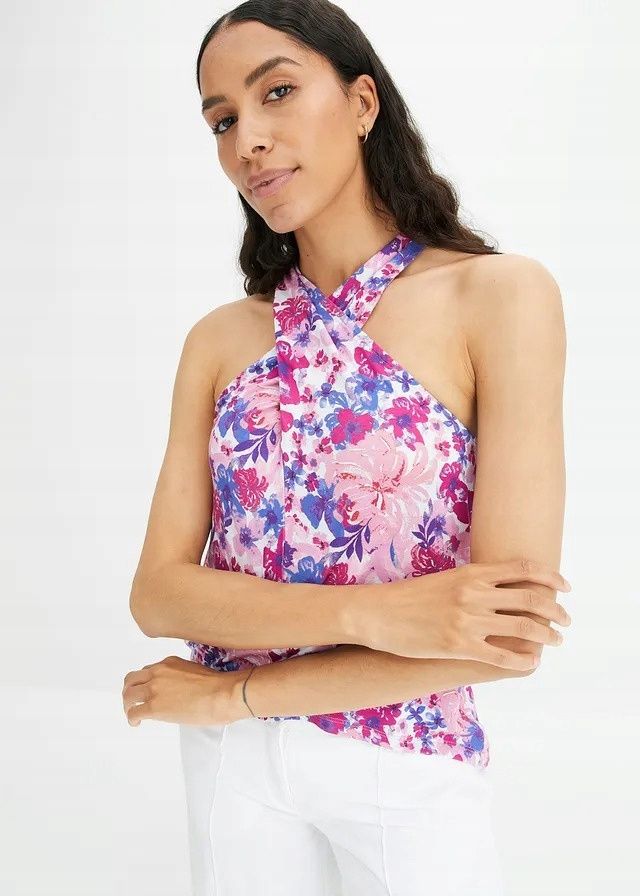 B.P.C top z dekoltem halter w drobne kwiatuszki ^40/42