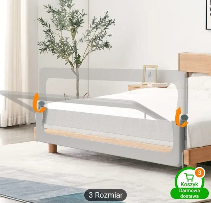Barierka ochronna do łóżka dla dzieci uchylana  180 cm szara T22