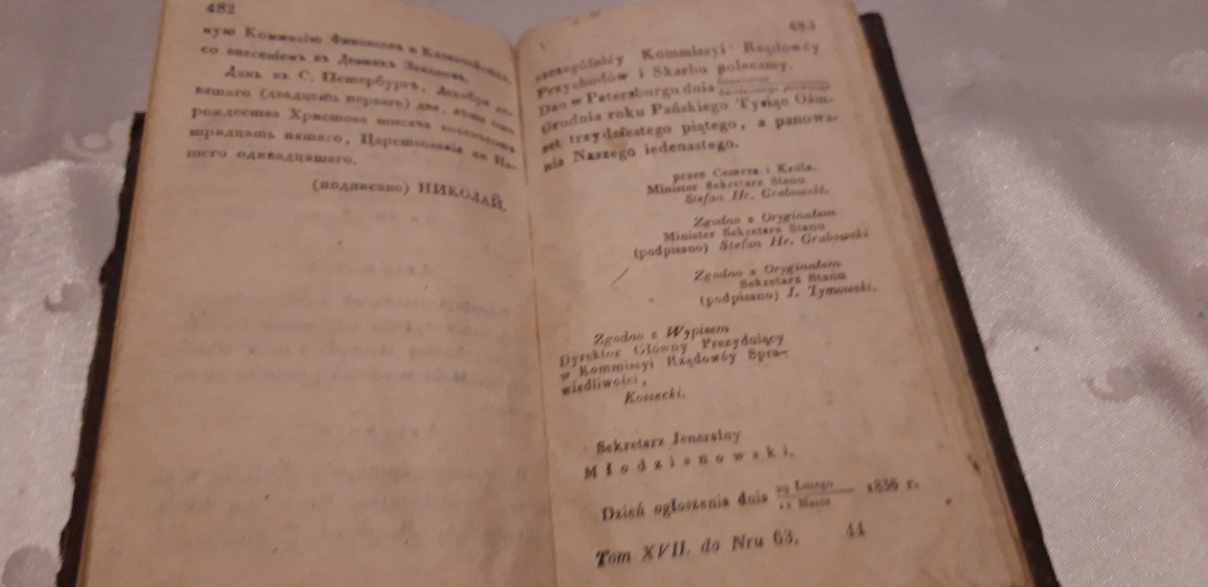 Traktat m.Król. Pol.a Prusami.Lista  Uchodzców -Dz.Praw- 1835,żr.hist.