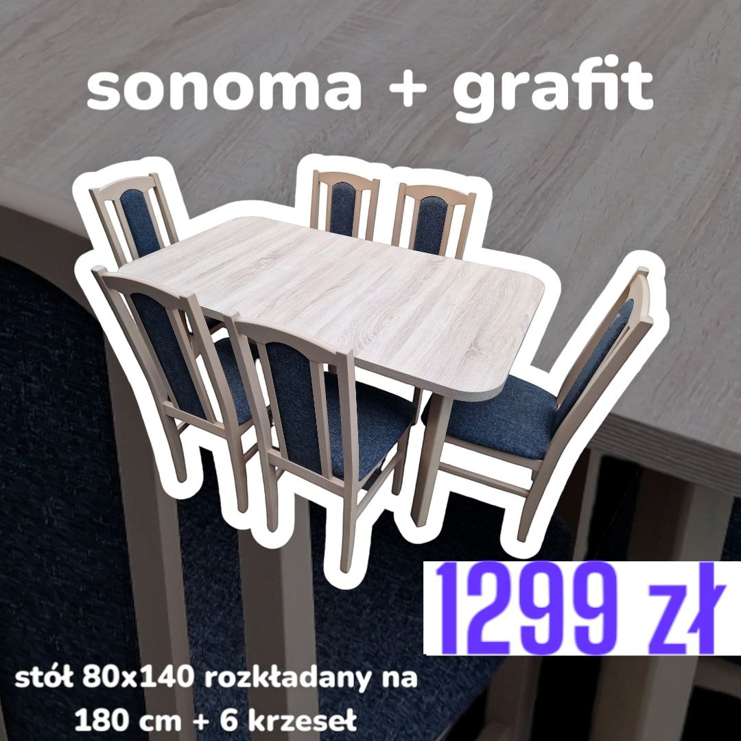 Stół rozkładany + 6 krzeseł, orzech + kawa z mlekiem, NOWE-OD RĘKI
