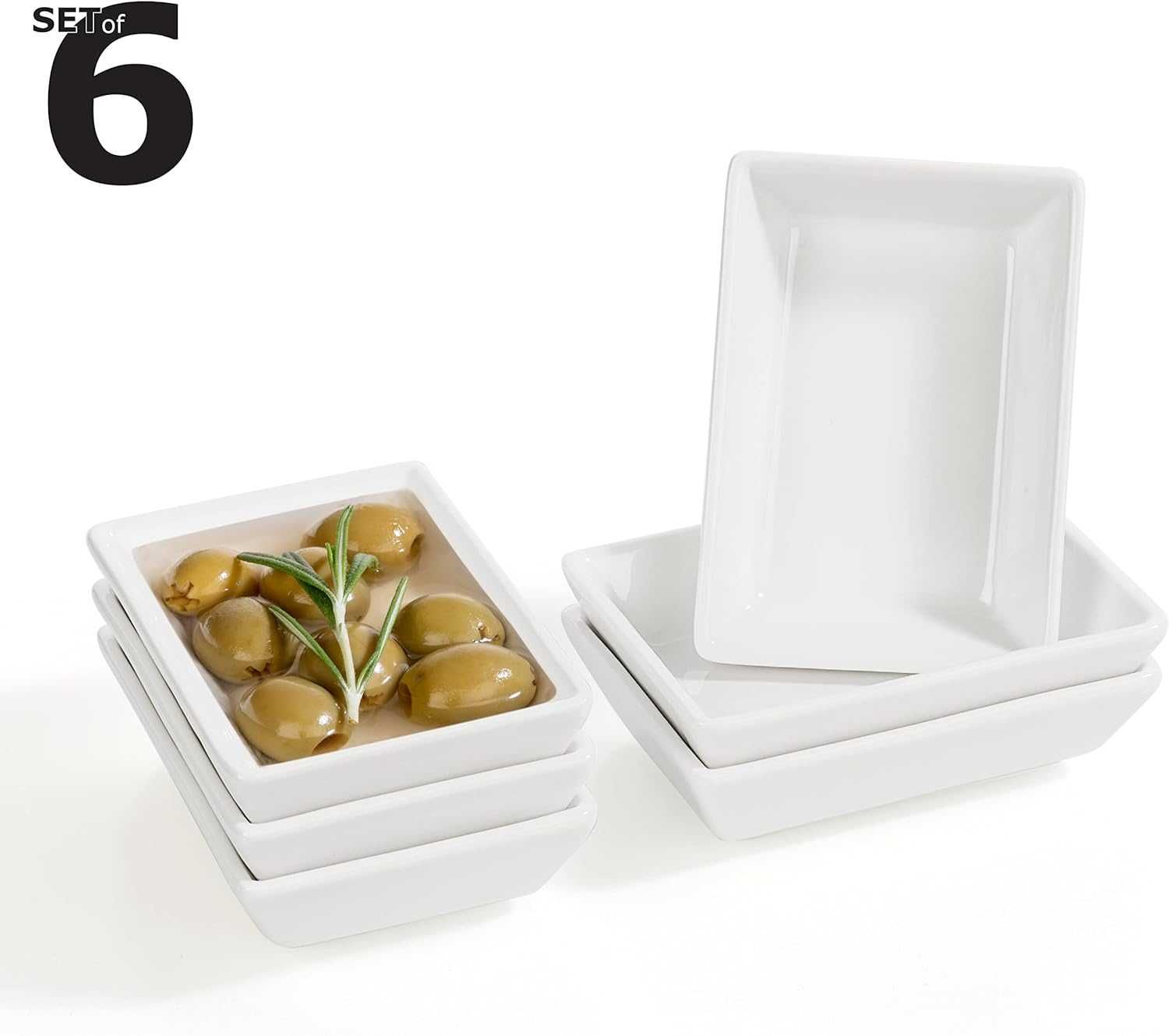 zestaw 6 x prostokątnych porcelanowych miseczek na sos/miska do dipów
