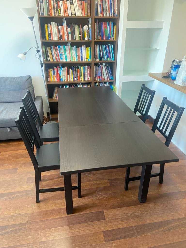 Stół rozkładany, brązowo-czarny, 130/190x80 cm IKEA i 4 krzesła
