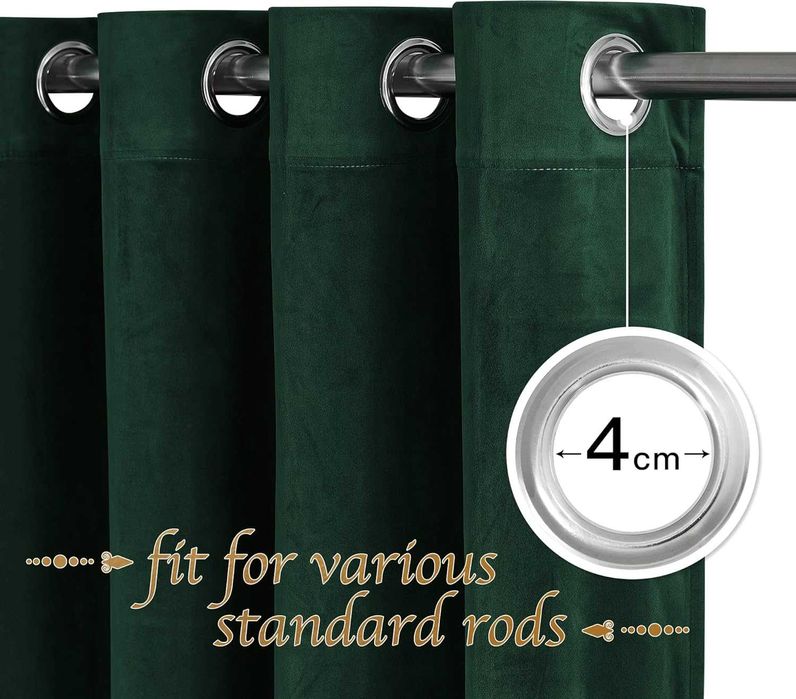 PONY DANCE Zasłony do salonu, ciemnozielone zestaw 2 sztuk 240x132 cm