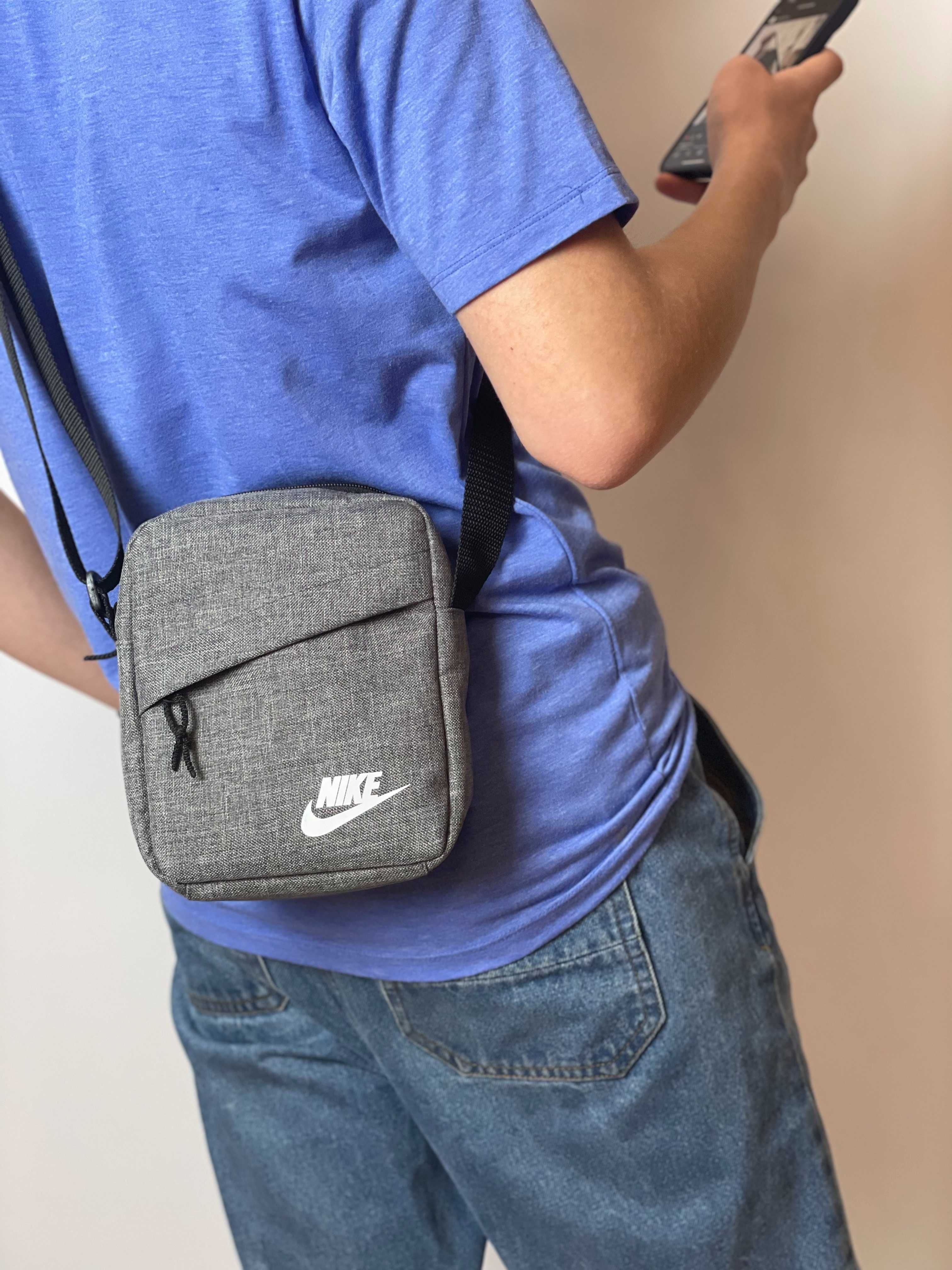 Тканевая сумка барсетка Найк через плечо | Серый мессенджер Nike