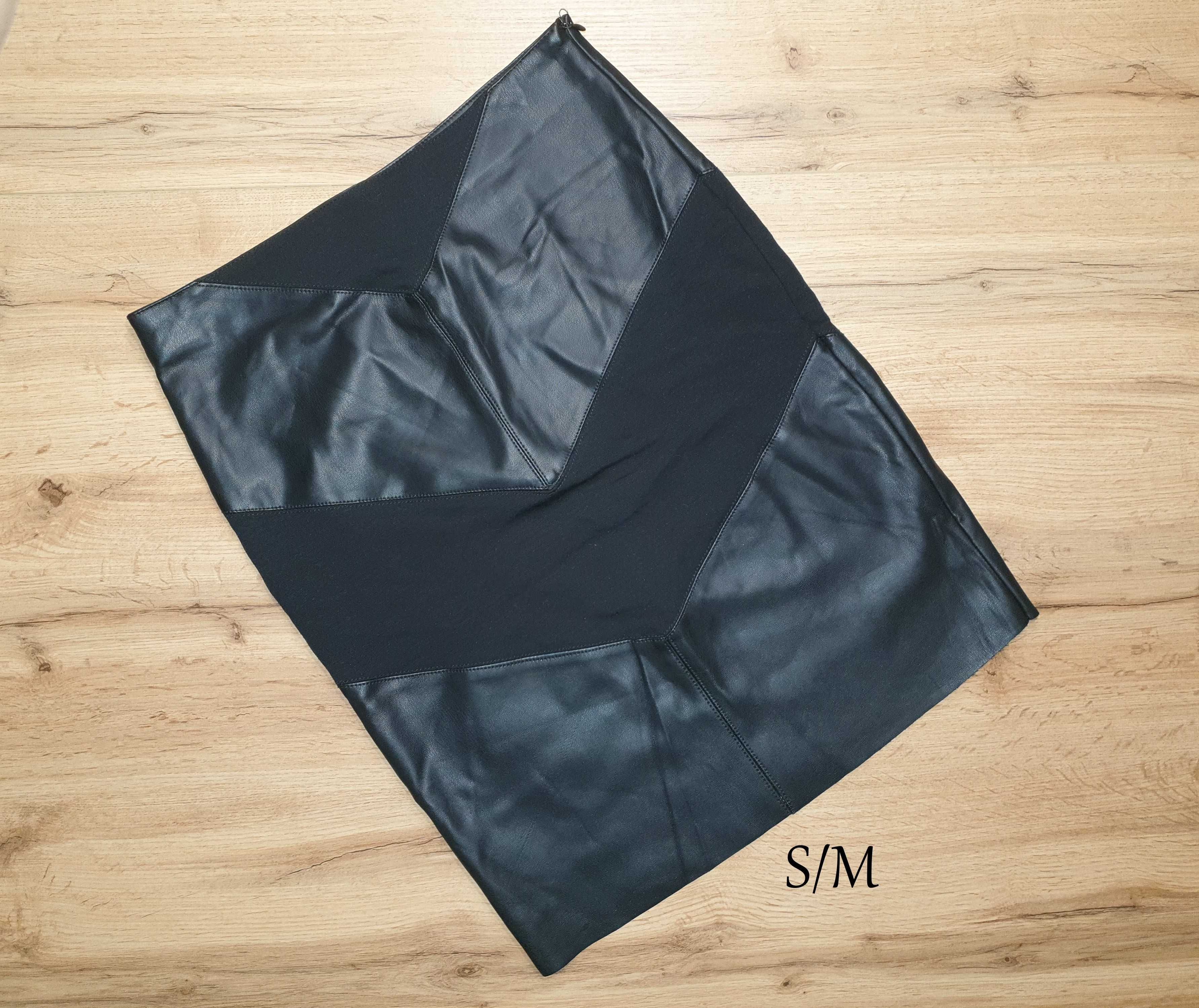 Czarna spódnica z ekoskóry, ONLY, S/M