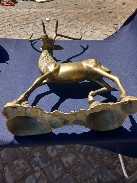 Antigo Grande Bronze Buck Veado, Escultura maciça