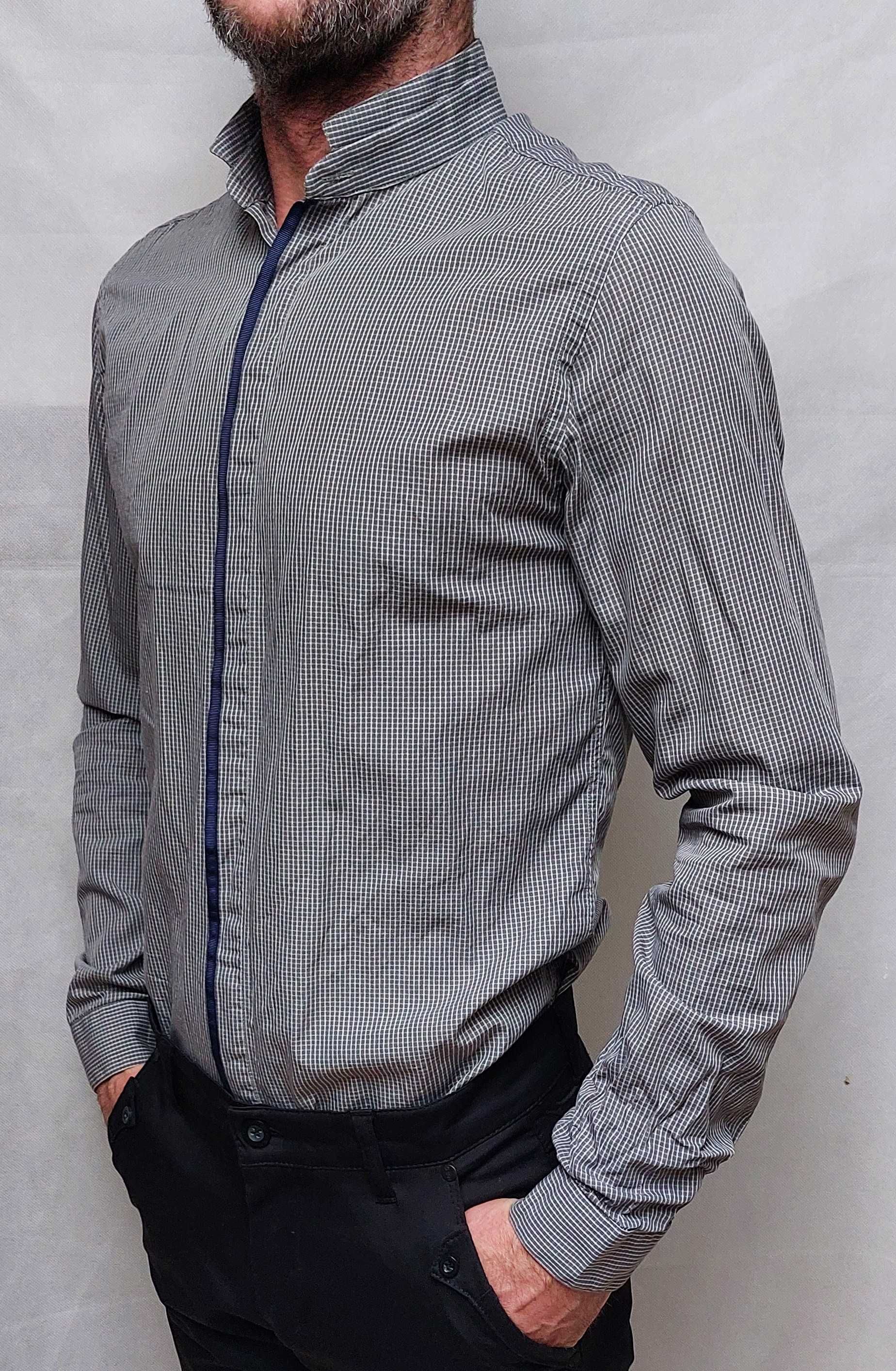 Koszula męska młodzieżowa Zara Man s Slim fit 40cm kratka stójka