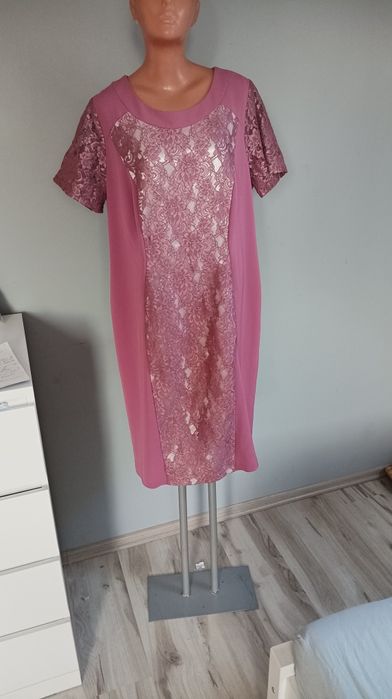 46 XXXL 44 XXL tomex sukienka róż liliowa z koronką