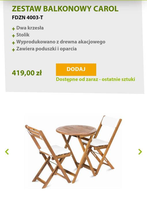 Zestaw ogrodowy krzesła i stolik