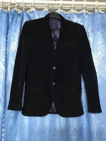 Чёрно-синий вельветовый пиджак на подростка