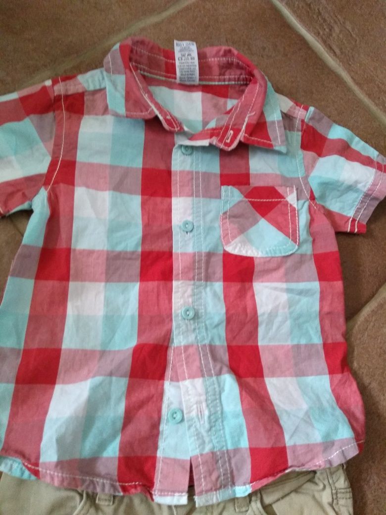 Zestaw dla chłopca spodnie regulowane i koszula krótki rękaw r. 80