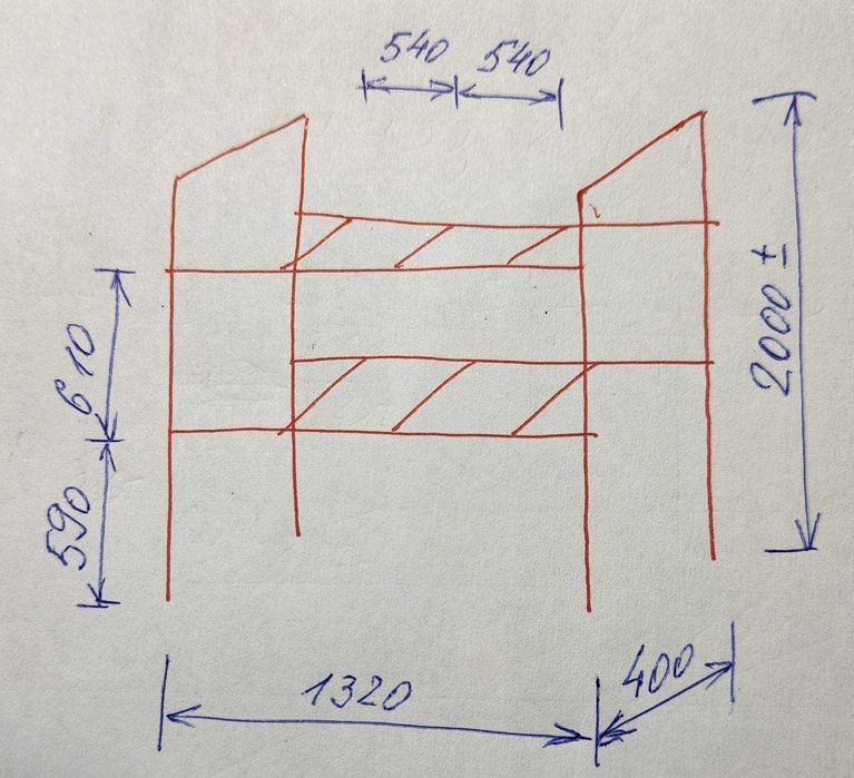 Стелаж металевий зварний, з регульованими ніжками