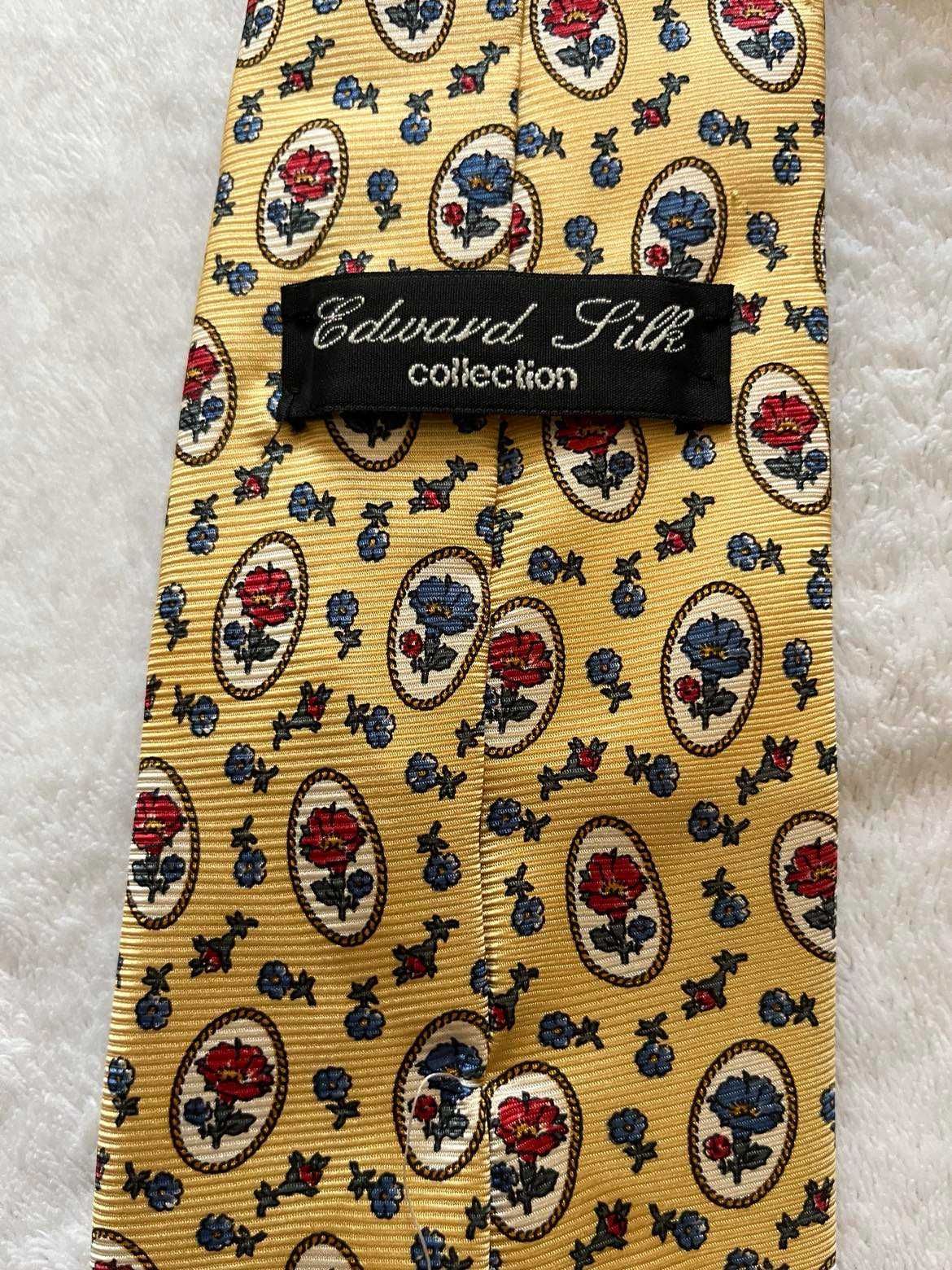 Krawat Edward Silk 100% jedwab żółty w kwiatki Dzień Ojca 2+1 gratis
