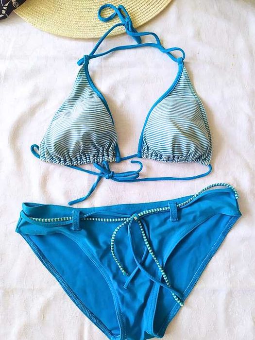 Morski niebieski marynarski strój kąpielowy dwuczęściowy wiązany S 36