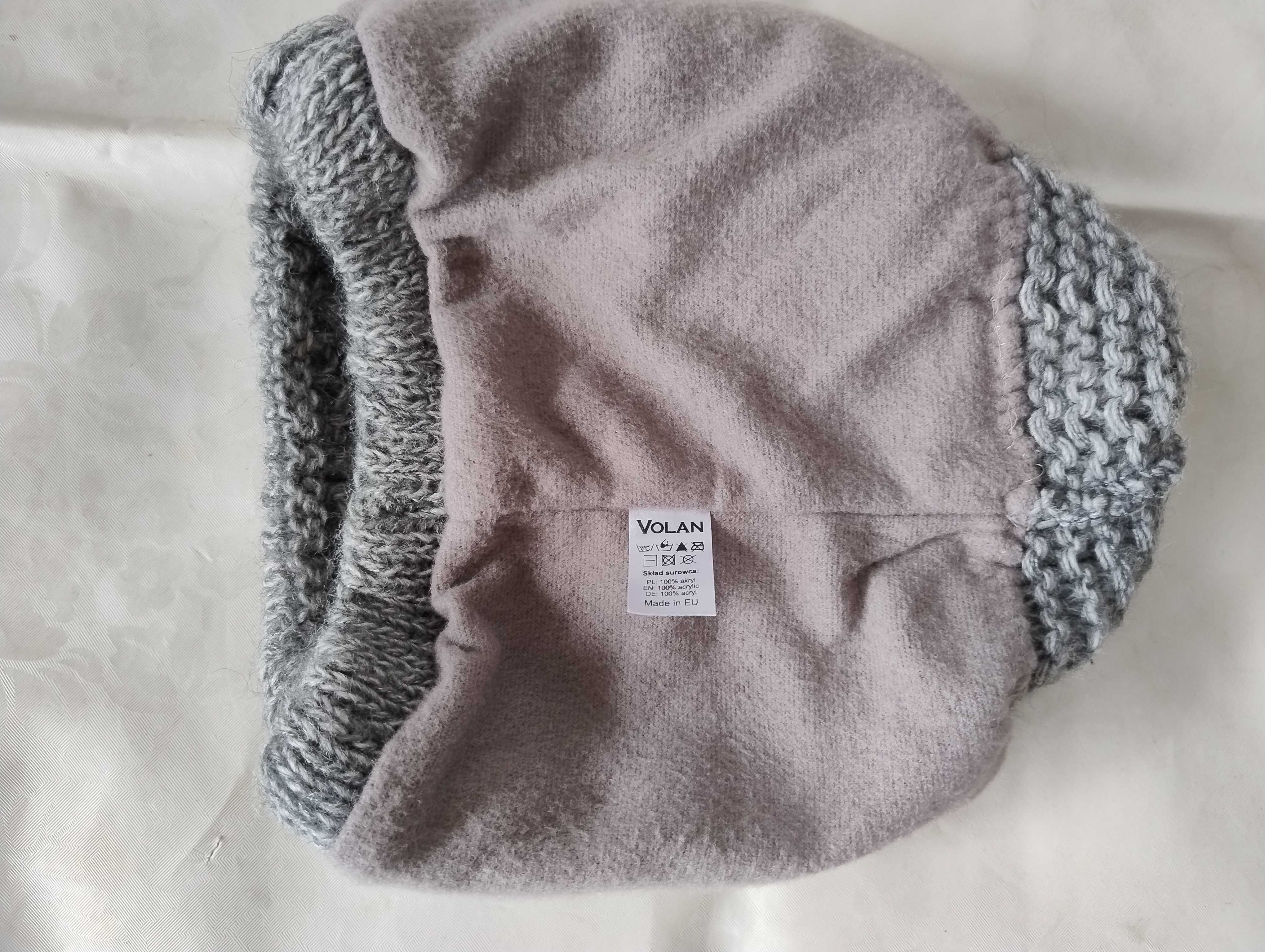 Czapka na zimę H&M One size z wełny alpaki szara Volan na polarze acry