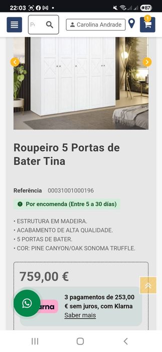 Roupeiro de 5 portas novo
