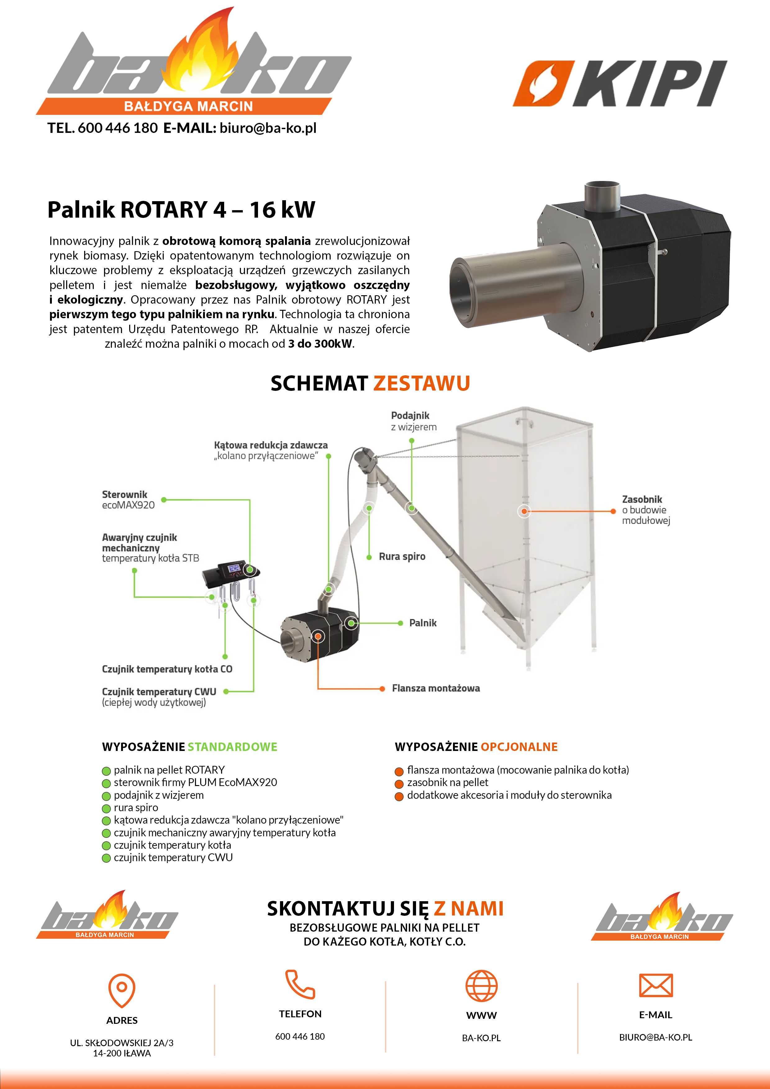 Palnik obrotowy na pellet KIPI ROTARY  4 - 16kW + ecoMax920