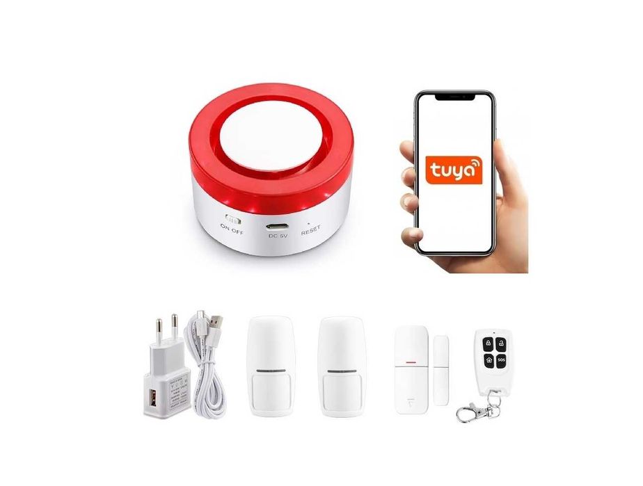 Bezprzewodowa Syrena Alarmowa Wifi Tuya Smart Po Polsku + 2Xpir