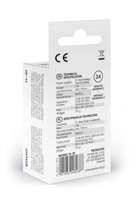 Latarka czołowa LED na baterie na pasku gumce SAVIO FL-01 polska firma