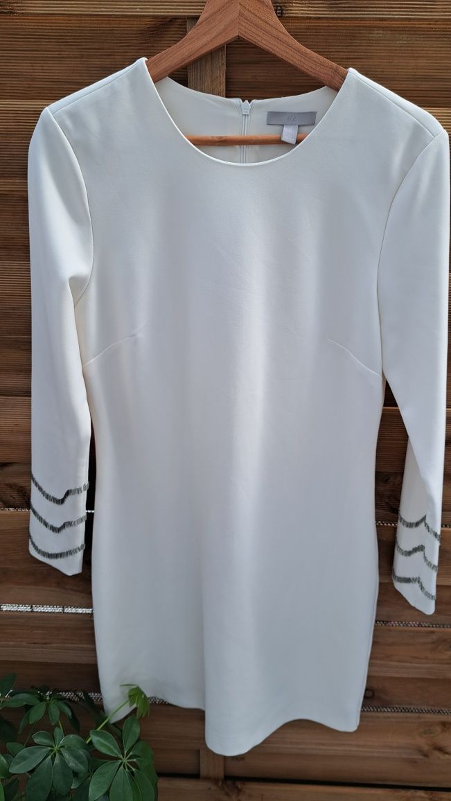 Sukienka ecru elegancka okolicznościowa H&M M