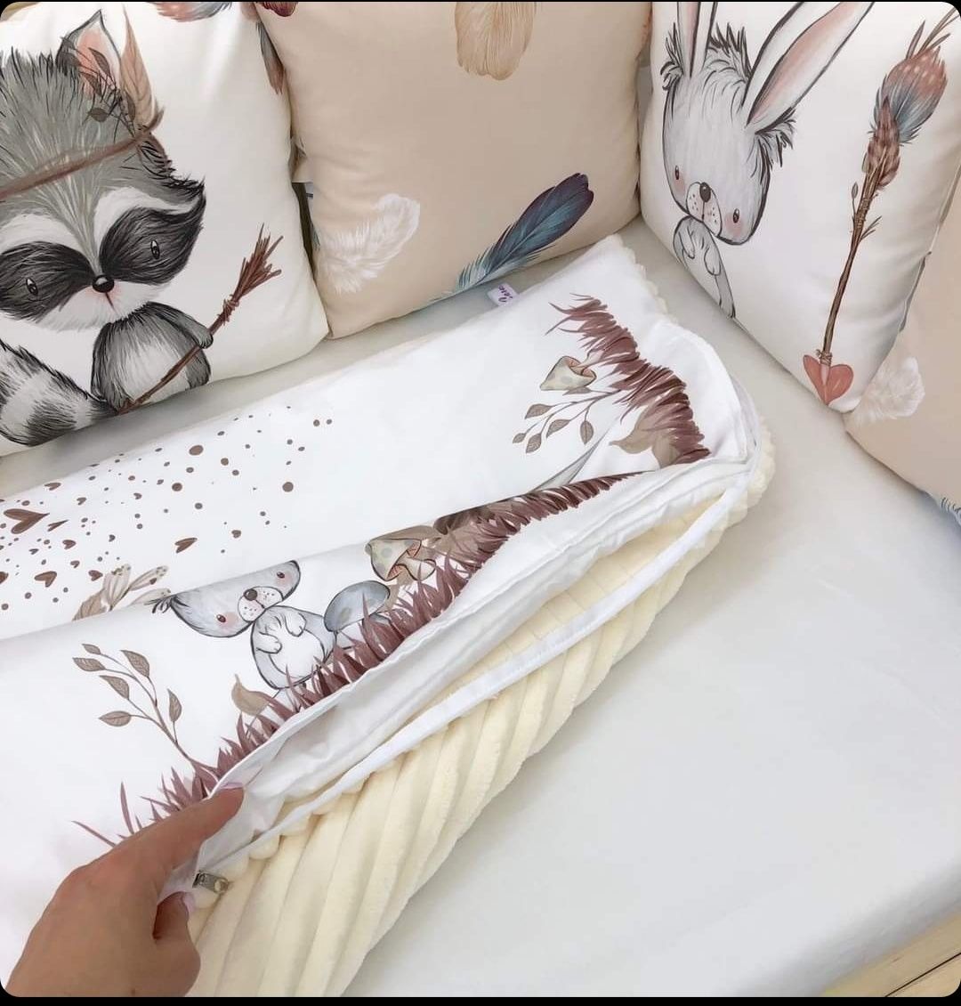 Бортики у ліжечко+плед+подушка-кокон