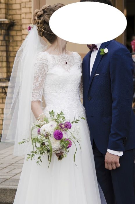 suknia ślubna 32 linia A bolerko welon xxs miseczka A75