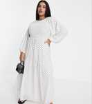 Biała szyfonowa sukienka maxi w groszki plus size 46 ASOS