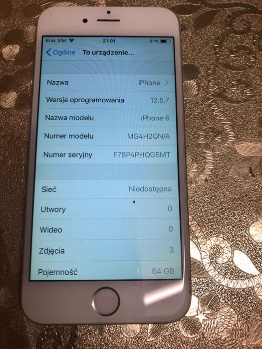 iPhone 6 biały ,bateria 100% kondycji 64GB pojemności