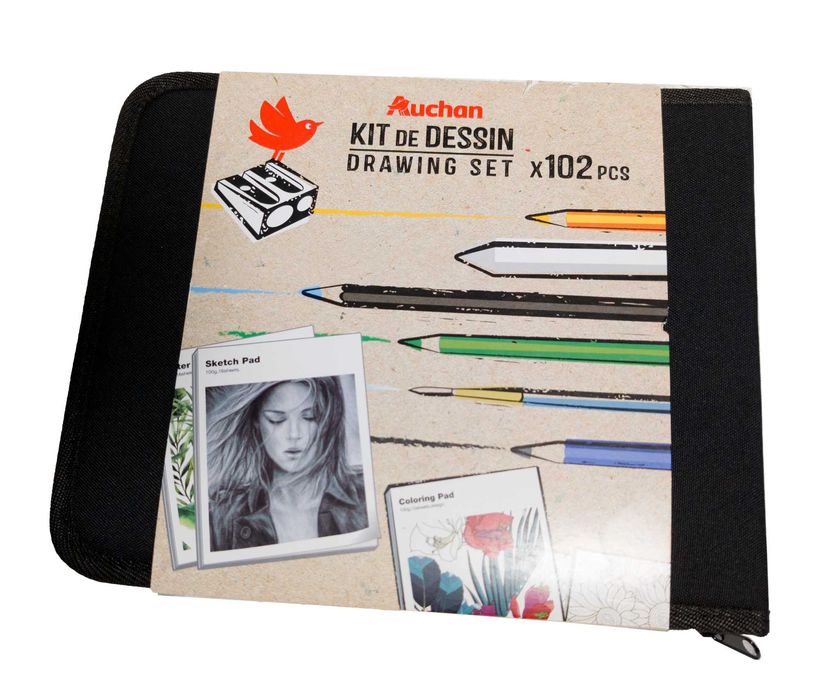 Zestaw do rysowania szkicowania 120 el. piórnik kredki ołówki pędzle