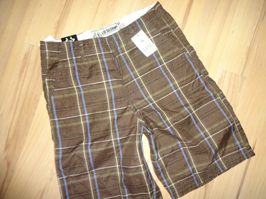 LR SCOOP brązowe w kratkę modne spodnie spodenki bermudy NOWE r. W32