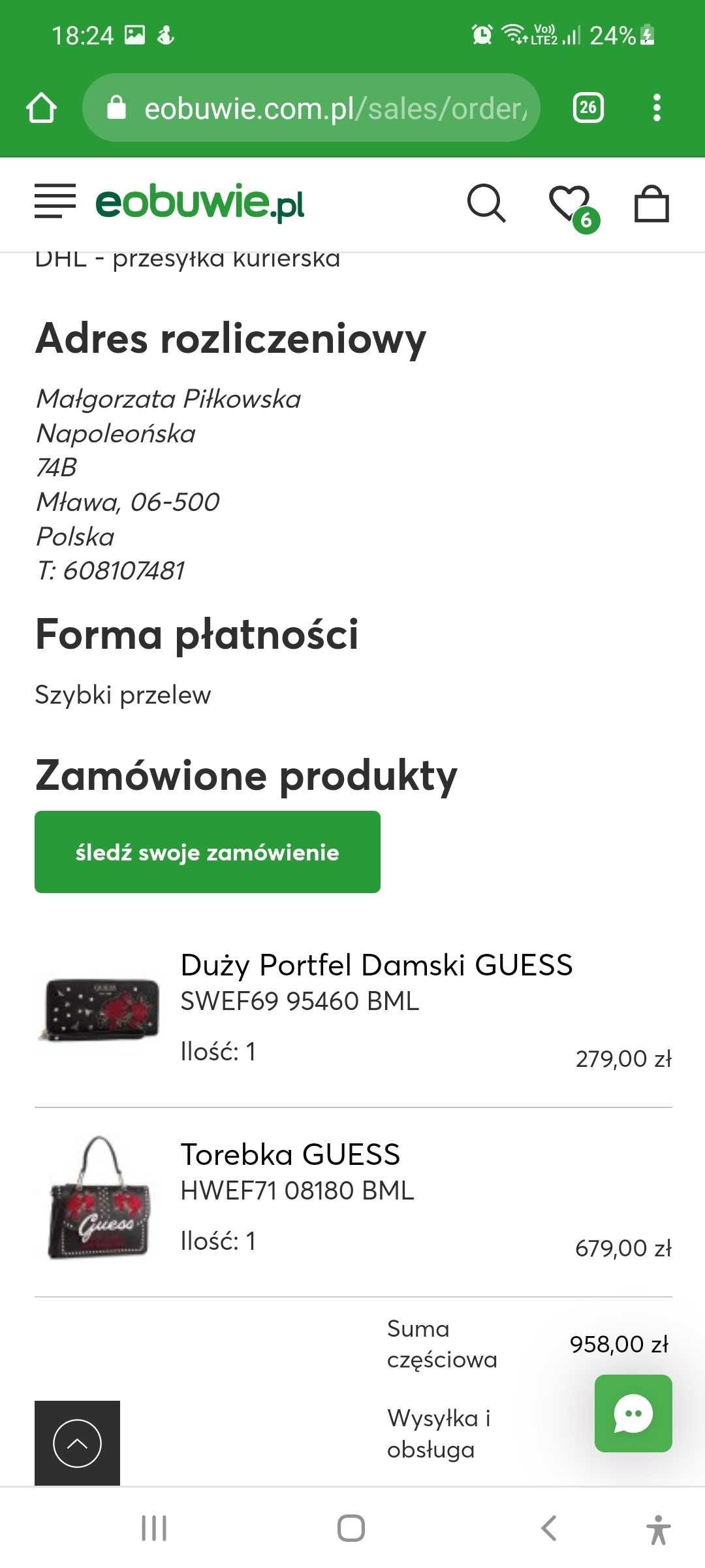 Czarna torebka Guess ćwieki róże unikat