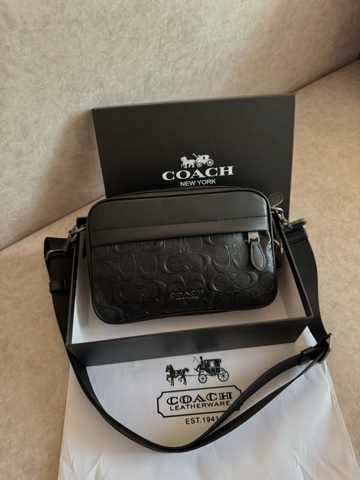 Сумка Coach коуч коач месенжер шкіряний через плече бананка